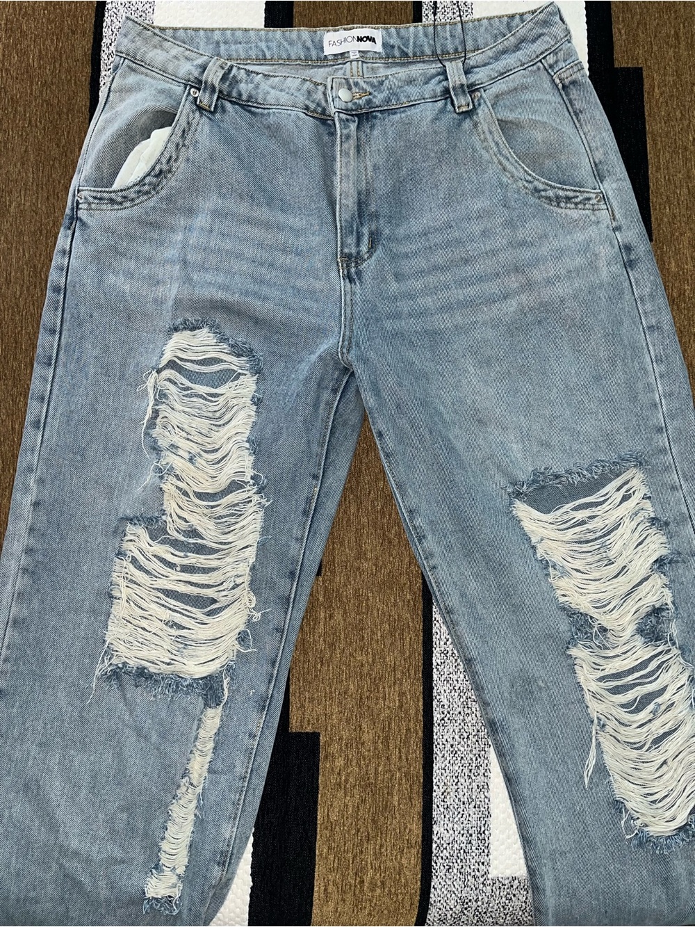 Fashion Nova: Tall Ripped Straight Leg Jeans-Medium Wash - Picture 5 of 7